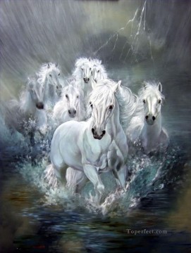 馬 Painting - 水の中を走る白い馬